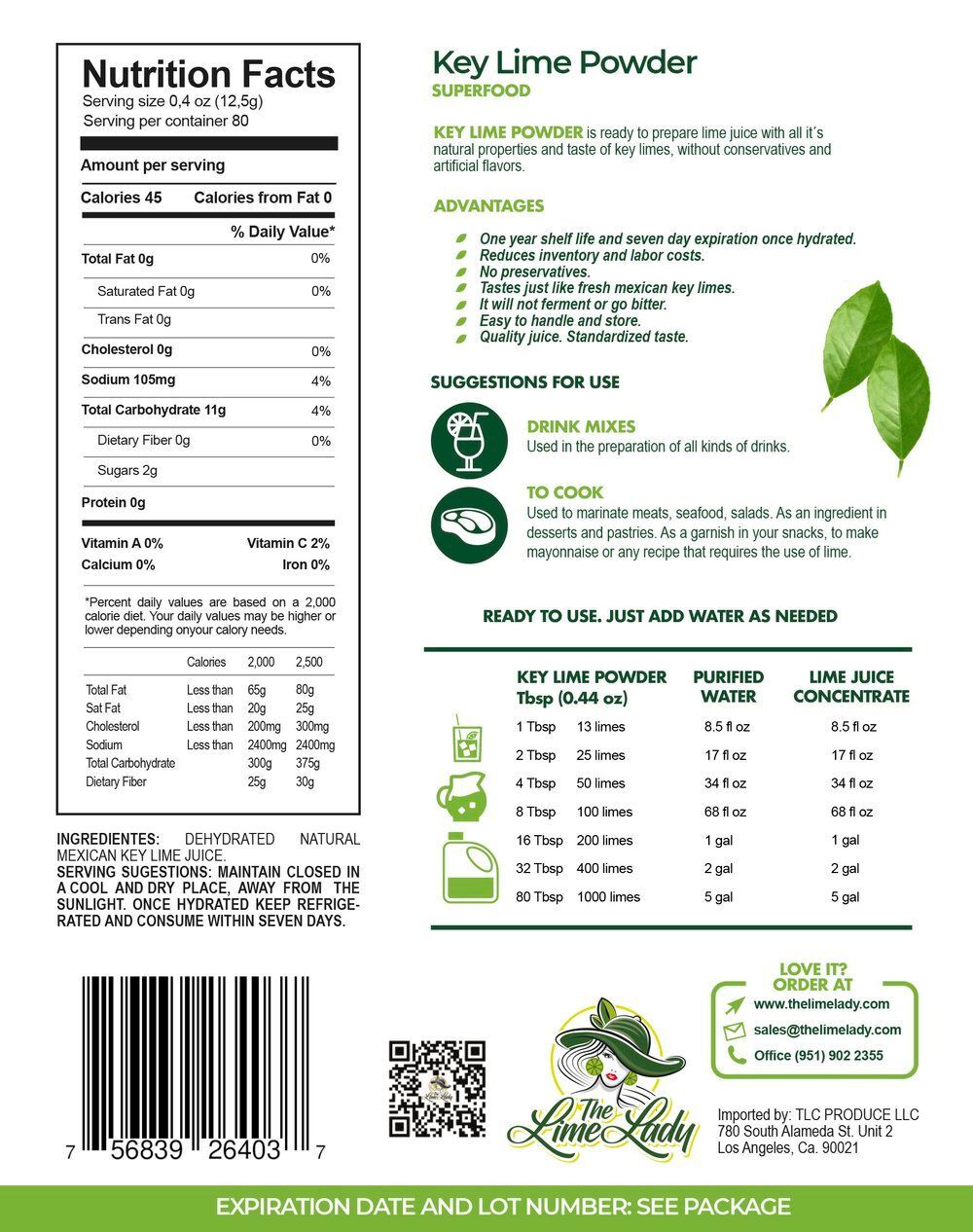 2.2 lbs. Dehydrated Key Lime Juice Powder The Lime Lady (Restaurant Size)